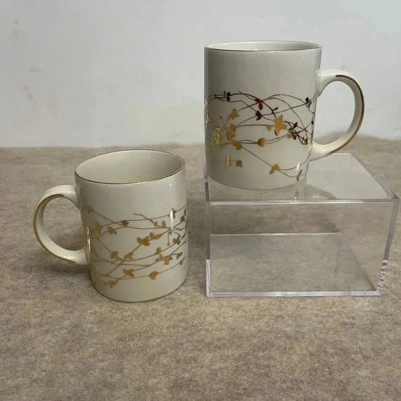 Snowfall Splender Target 08 Porcelain White w/Gold Trim Coffee Tea Mug Set of 2 - Picture 2 of 10